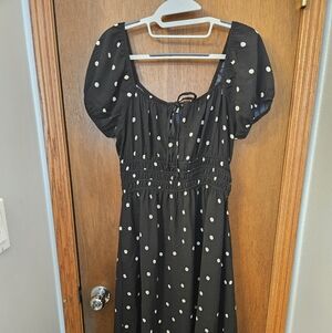 Monteau Black Polka Dot Puff Sleeve Midi Dress